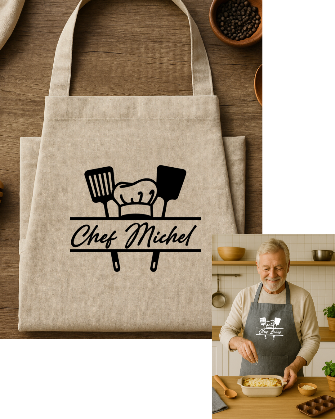 Tablier personnalisé inscription : chef + prénom