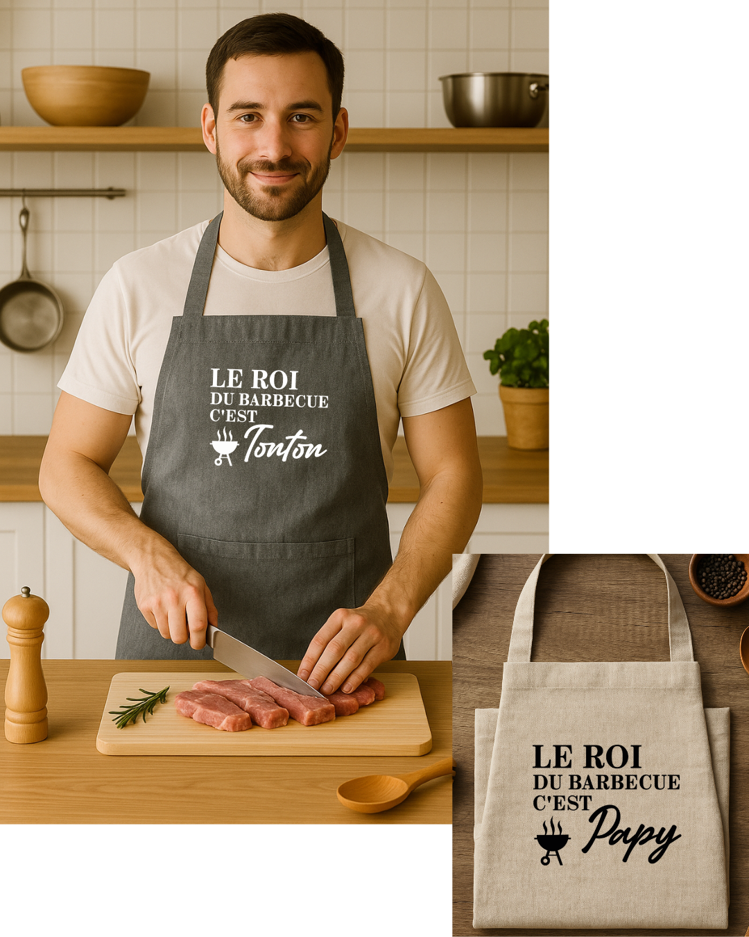Tablier personnalisé inscription : Le roi de la cuisine + prénom