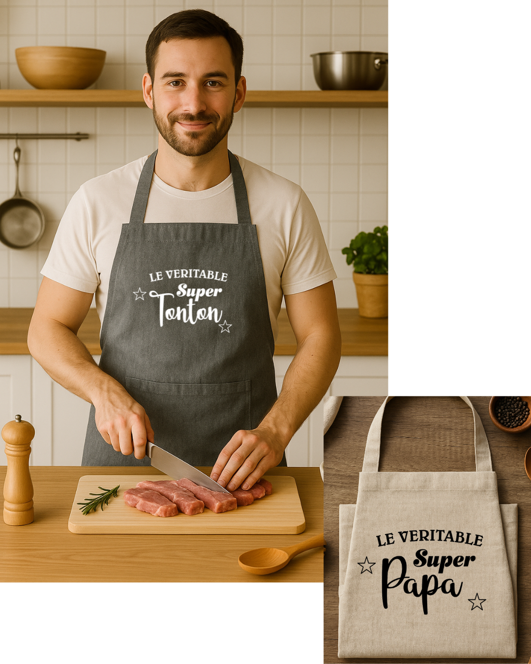 Tablier personnalisé inscription : Le véritable super papa, texte modifiable