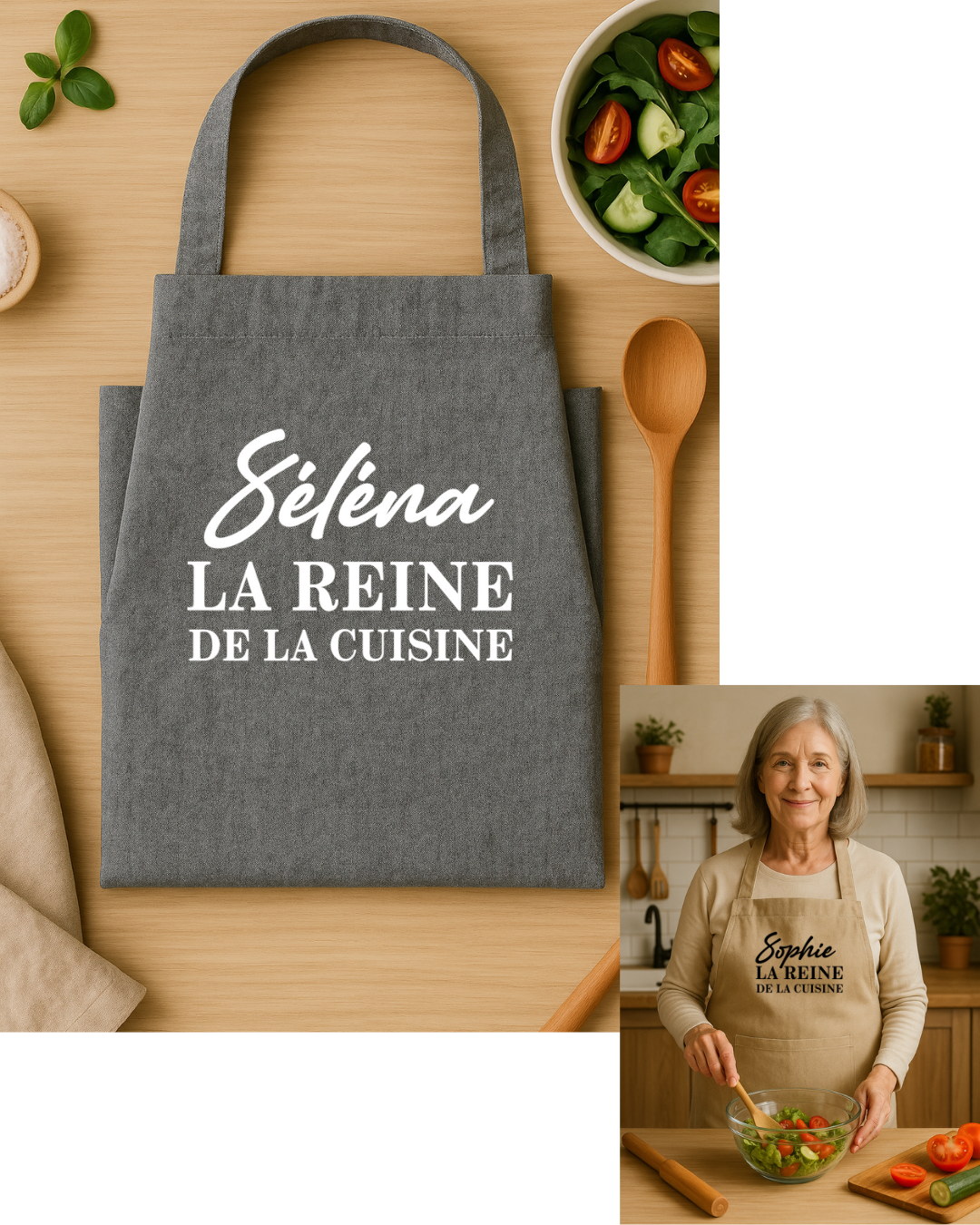 Tablier personnalisé inscription : La reine de la cuisine + prénom