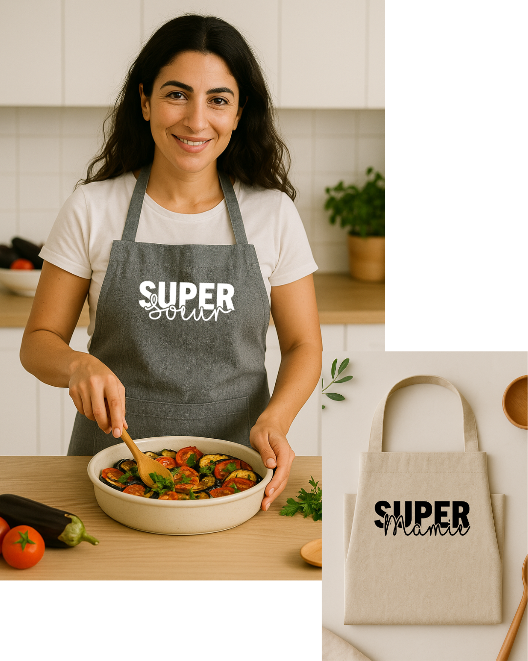 Tablier personnalisé inscription : Super Maman, texte modifiable