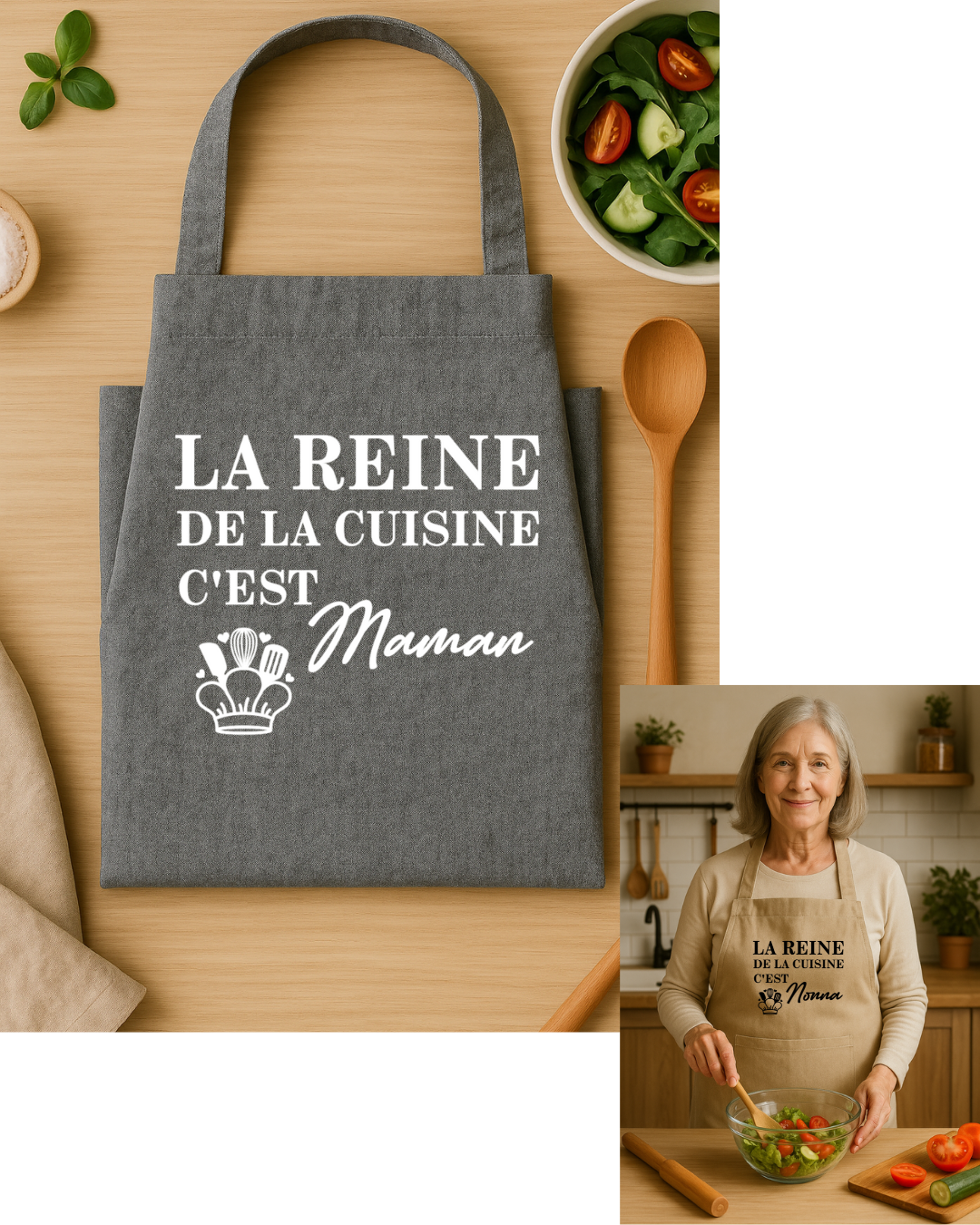 Tablier personnalisé inscription : La reine de la cuisine c'est + prénom