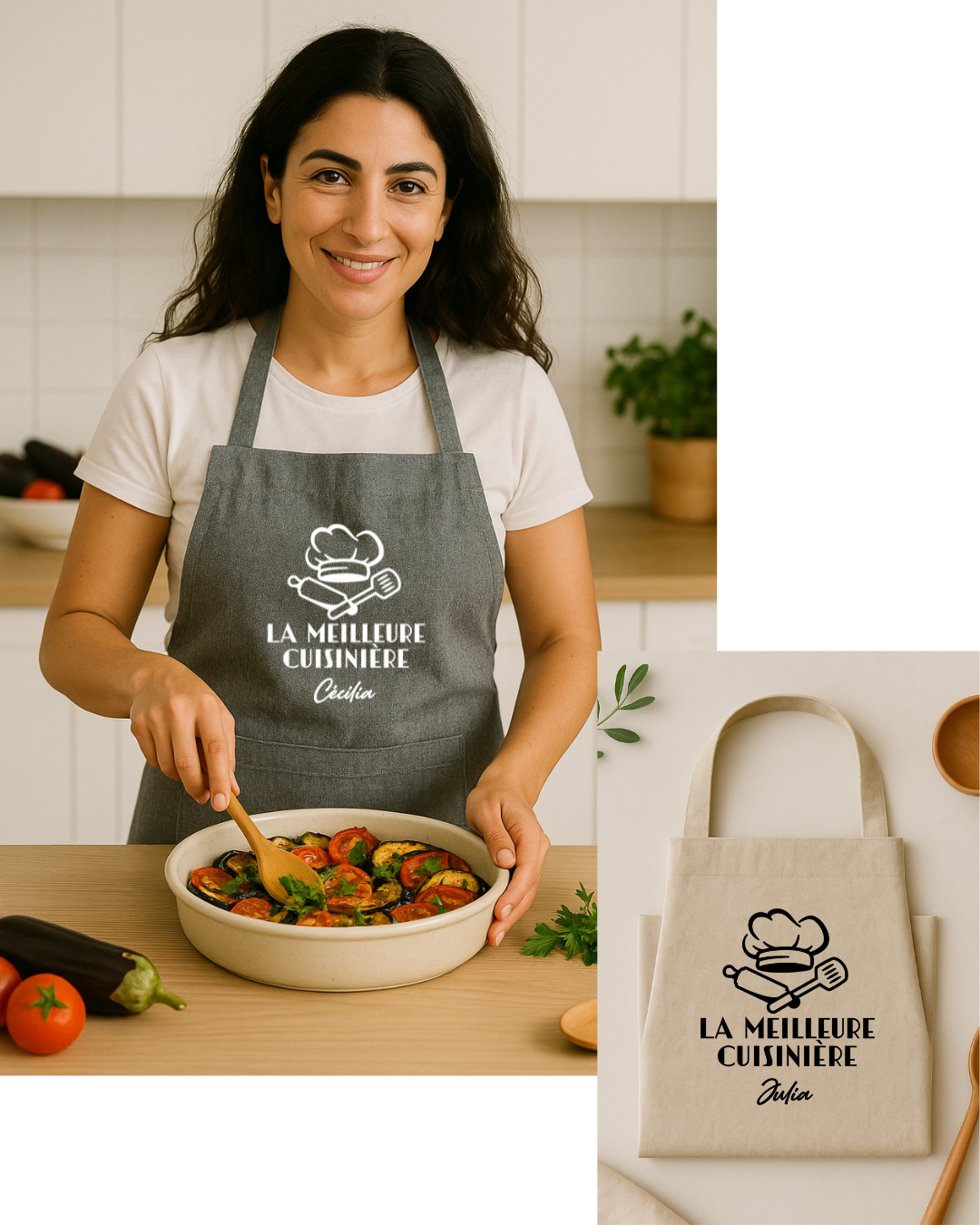 Tablier personnalisé inscription : La meilleure cuisinière + prénom