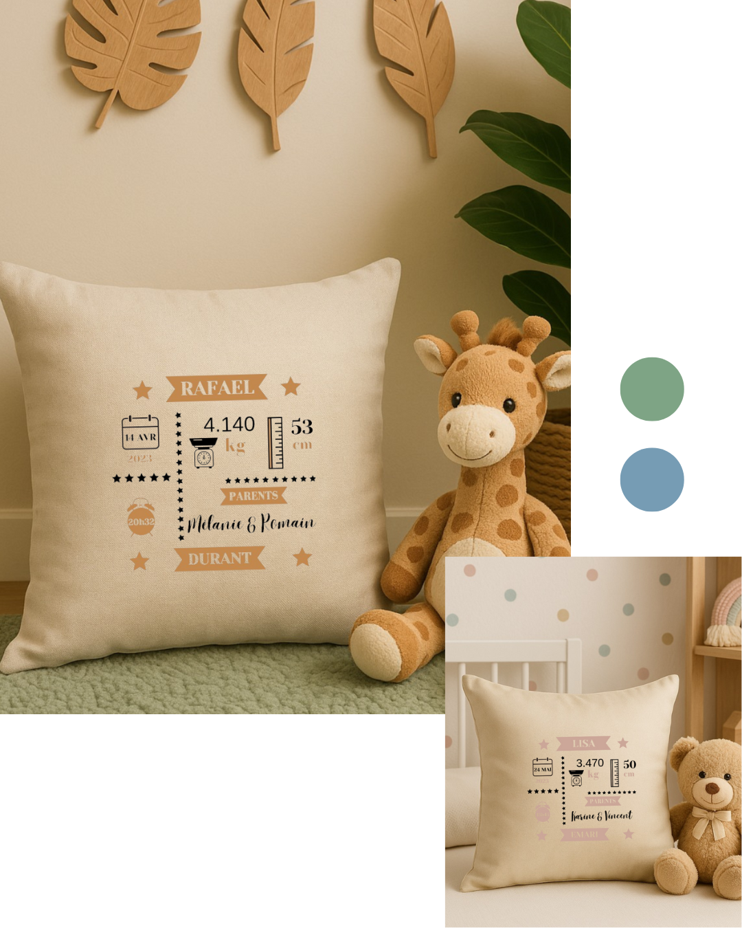 Coussin personnalisé naissance