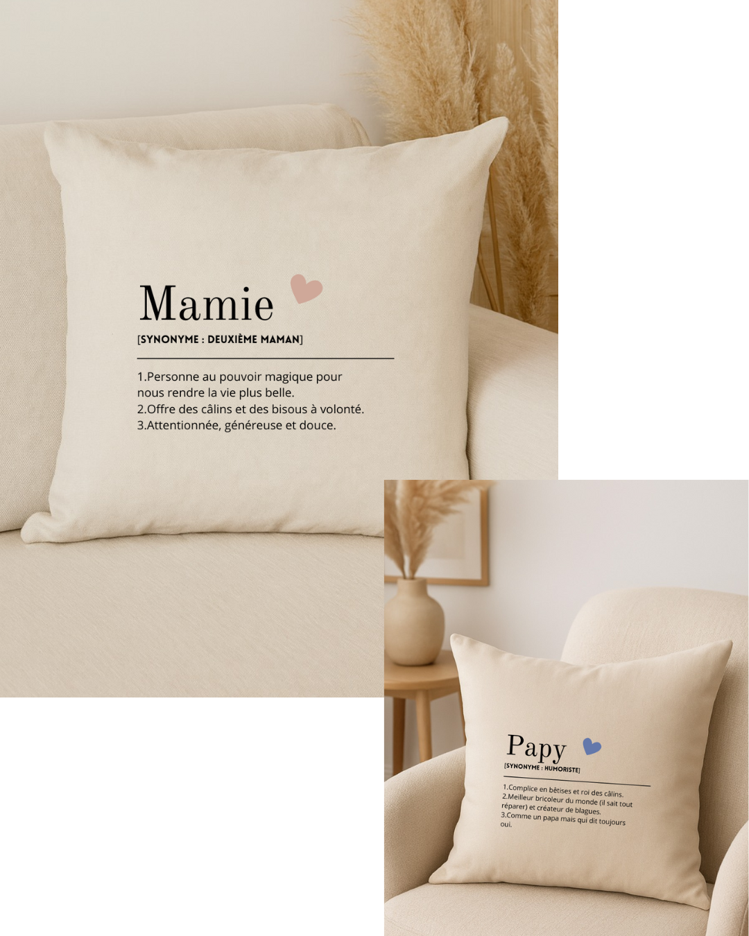 Coussin personnalisé définition mamie/papy, texte modifiable
