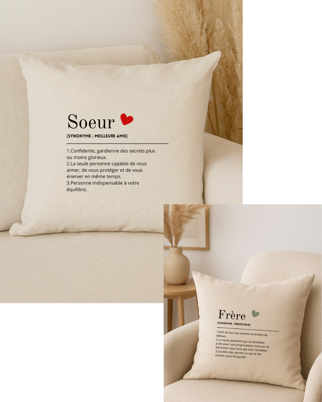 Coussin personnalisé définition Sœur/frère, texte modifiable