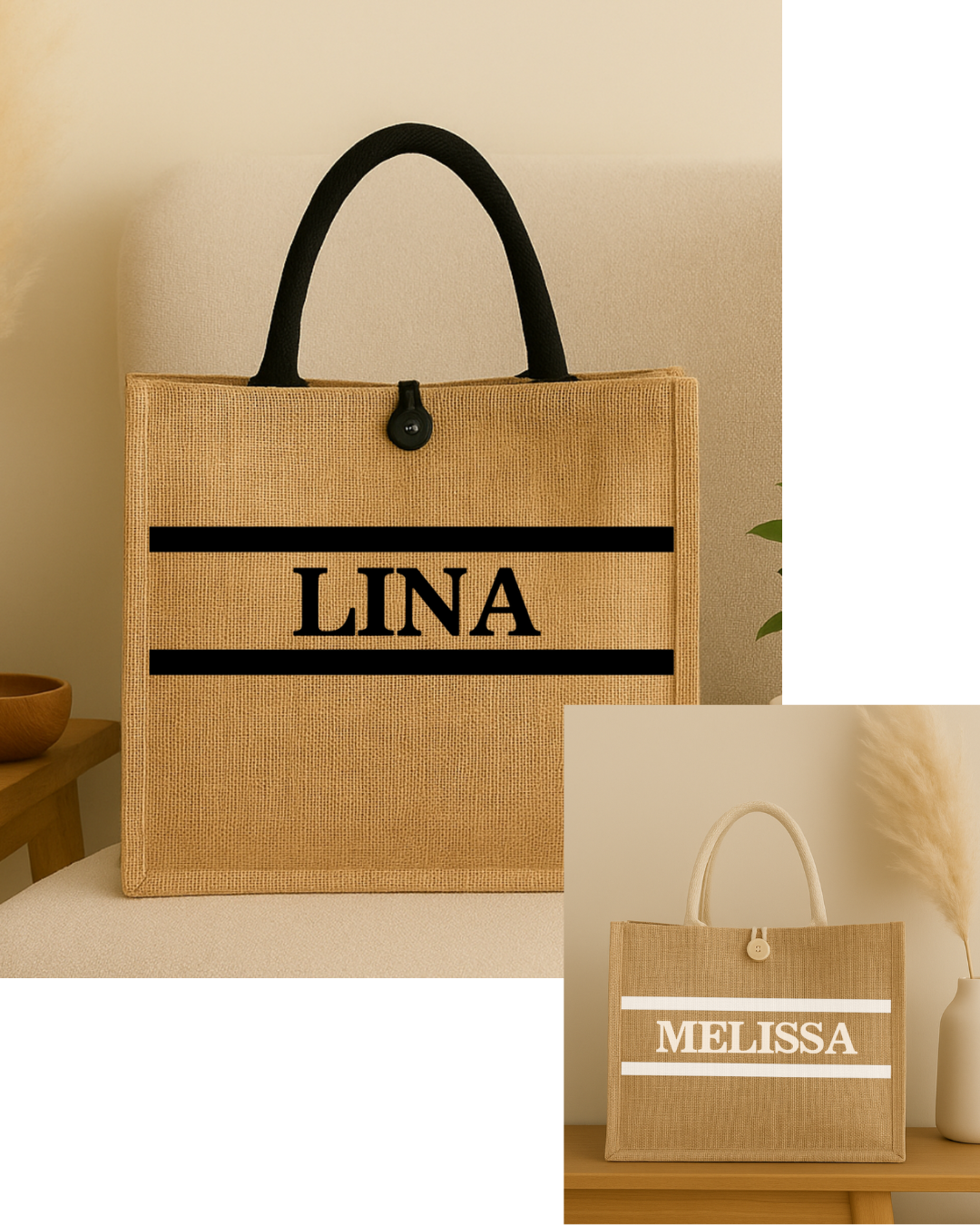 Sac en jute inscription prénom au choix