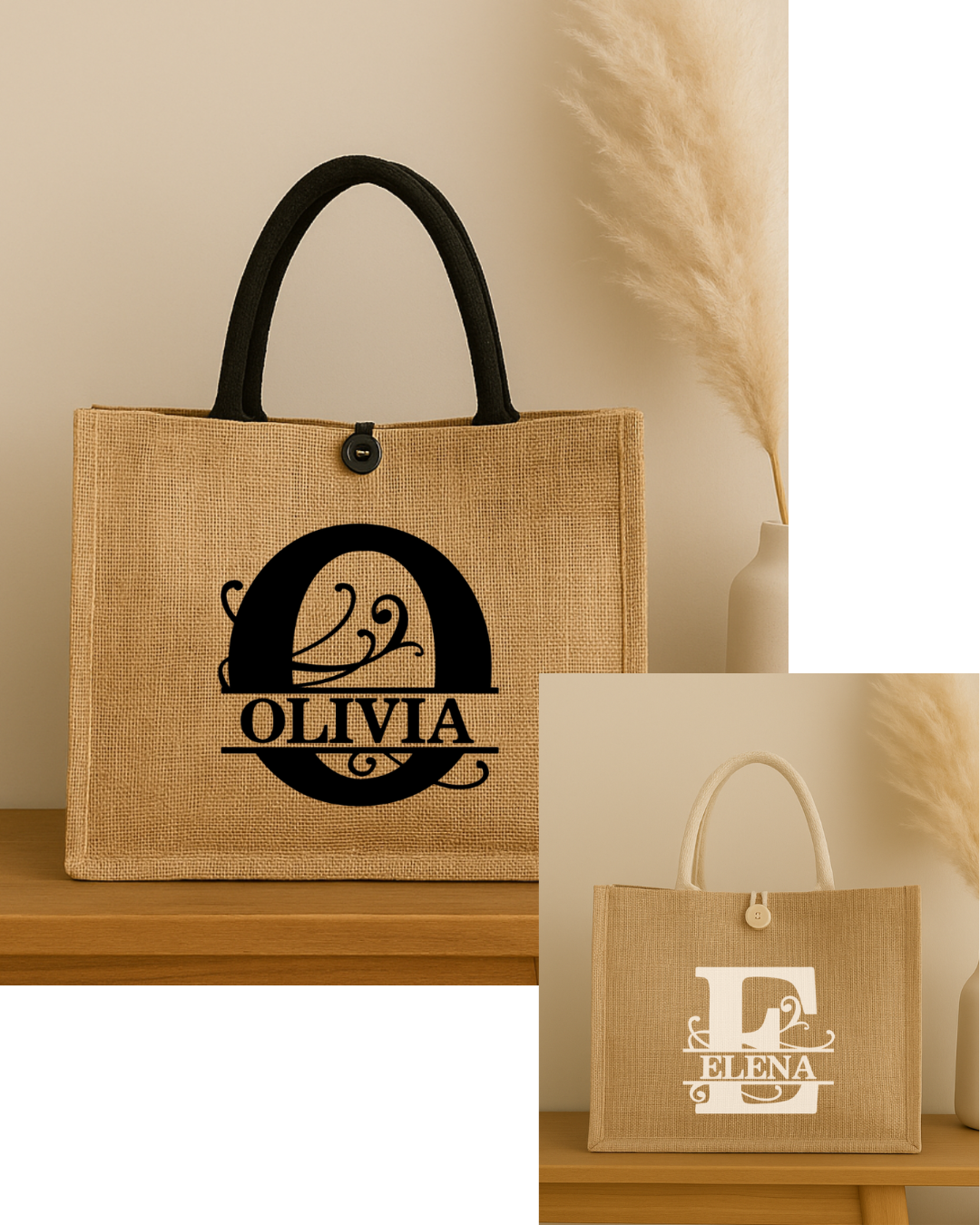 Sac en jute personnalisé avec initiale et prénom