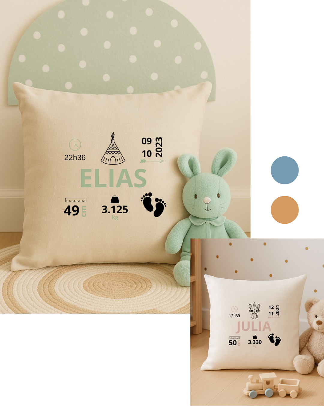 Coussin personnalisé naissance