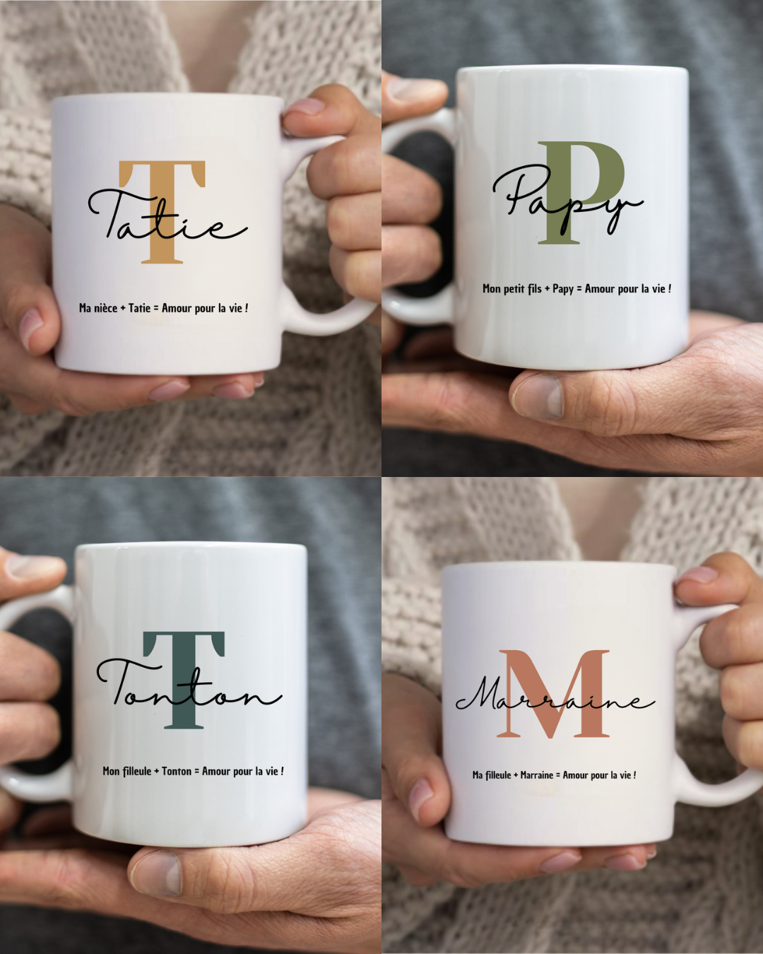 mug personnalisé , lettre + appellation , texte modifiable