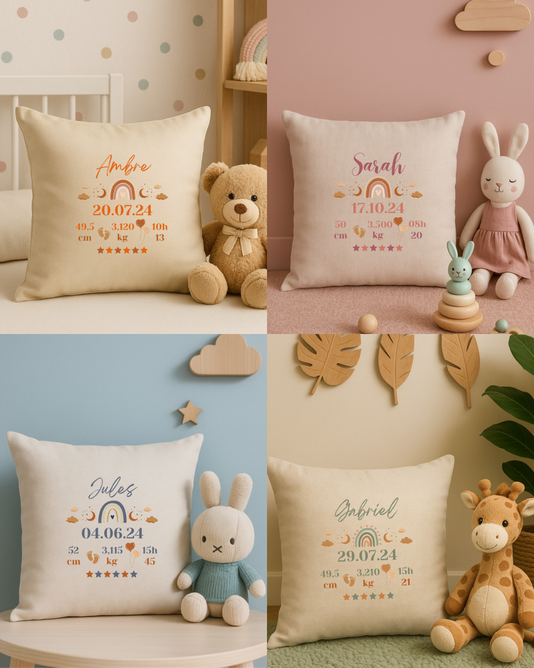 Coussin personnalisé naissance