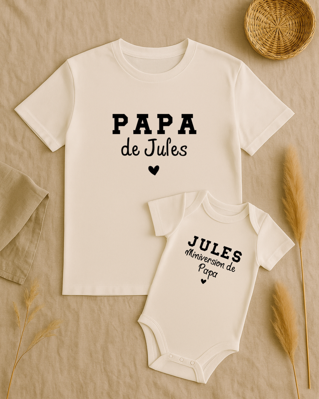 Coffret textile personnalisé , papa/bébé