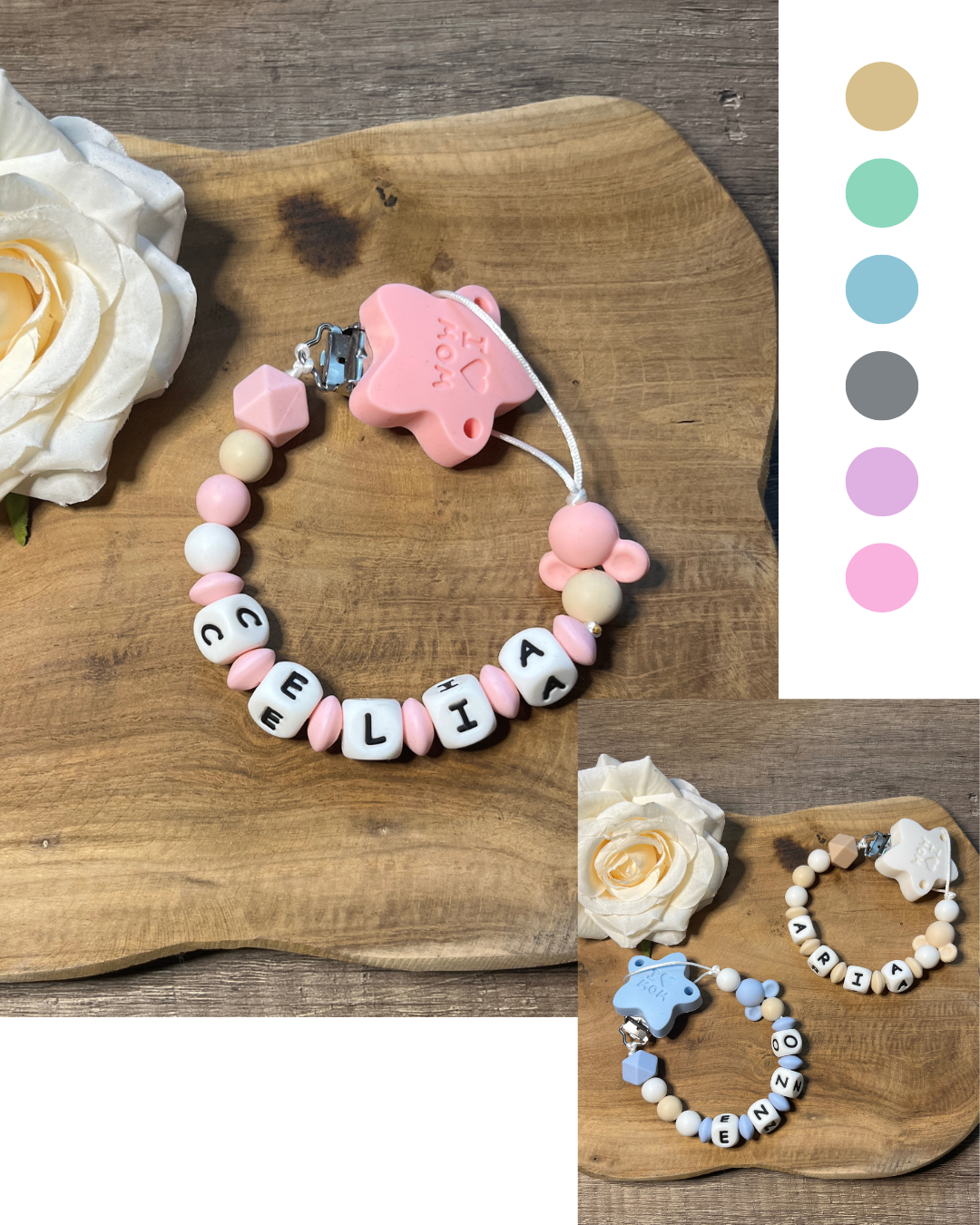 Attaches tétine bébé personnalisées avec prénom en silicone